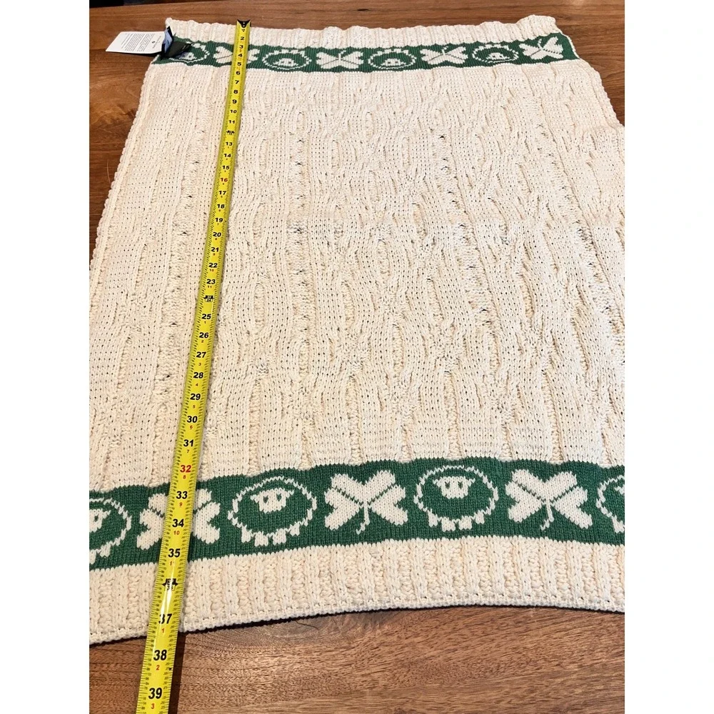 The Irish Store Aran Baby Blanket Merino Wool Cream Green Sheep Shamrock Ireland